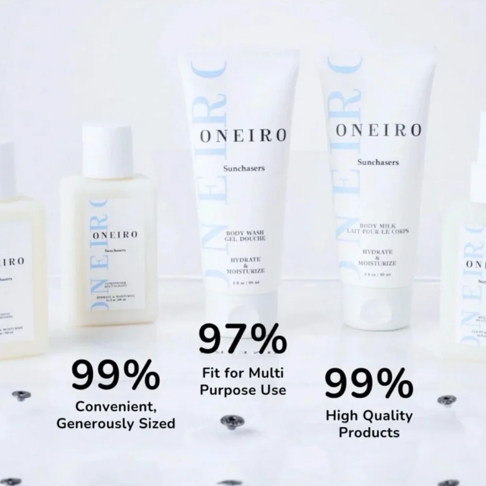 Oneiro Sunchaser Travel Size 5 Piece Bundle + Clear Clutch TSA Approved